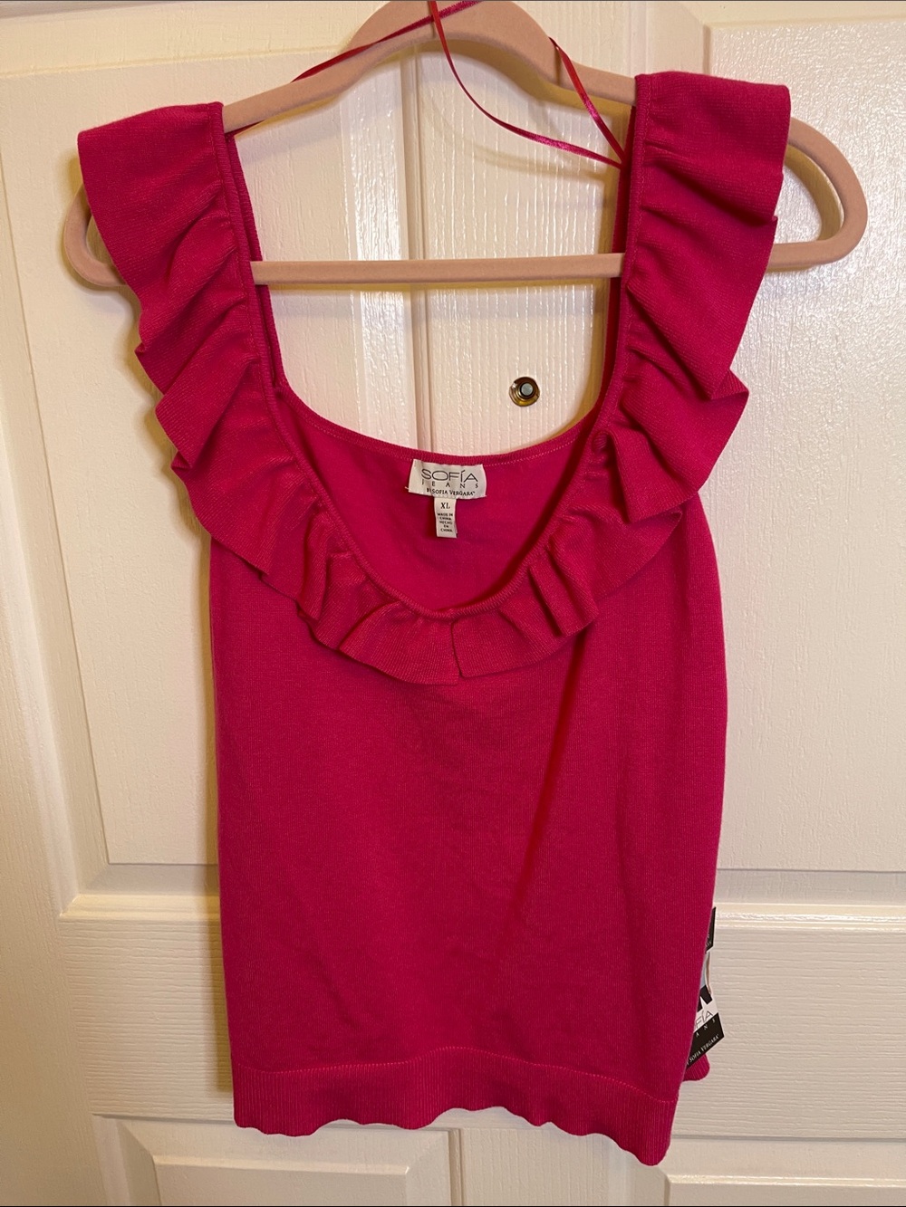 Sofia by Sofia Vergara   Fuchsia Ruffle Scoop Neck Tank